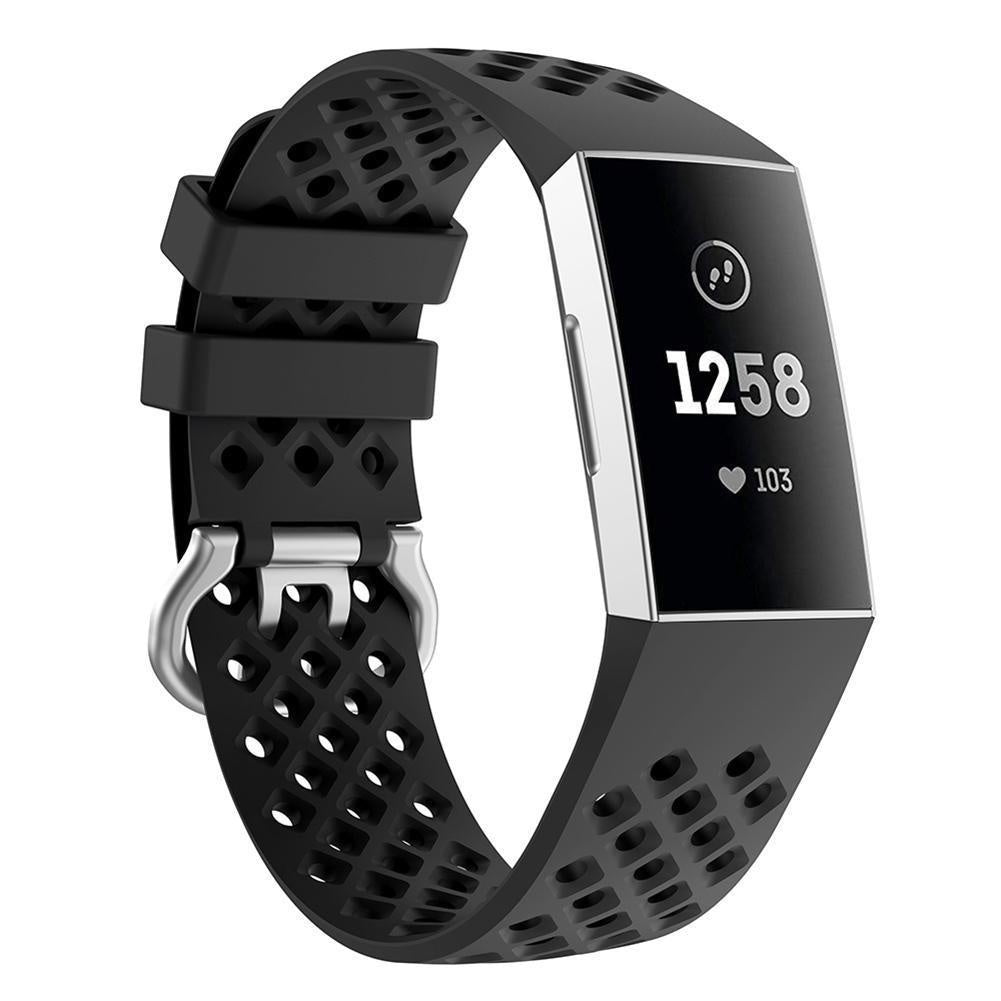 Black Fitbit Charge 4 Wristband — Perforated Breathable Strap
