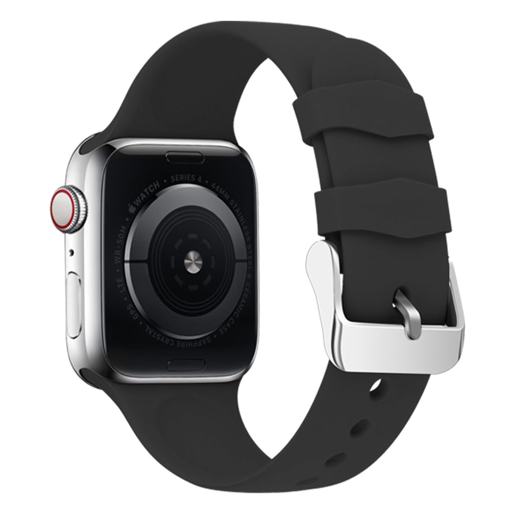 Czarny silikonowy pasek do Apple Watch — bezpieczne zapięcie na regulowaną klamrę