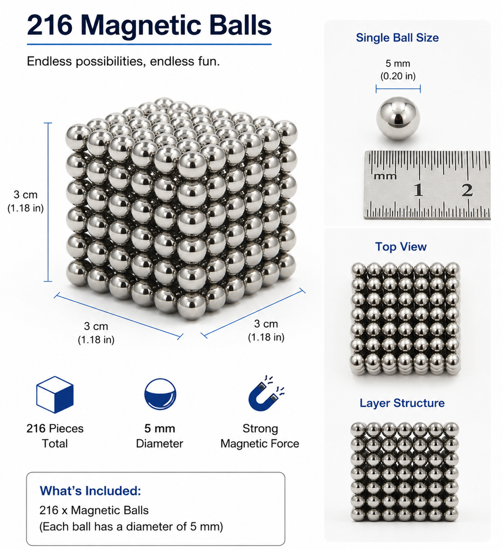 Magnetyczne zabawki konstrukcyjne MagiBuild — zestaw 2116 elementów, kule konstrukcyjne 5 mm