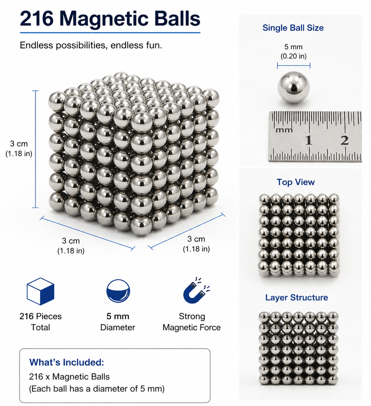 Magnetyczne zabawki konstrukcyjne MagiBuild — zestaw 2116 elementów, kule konstrukcyjne 5 mm