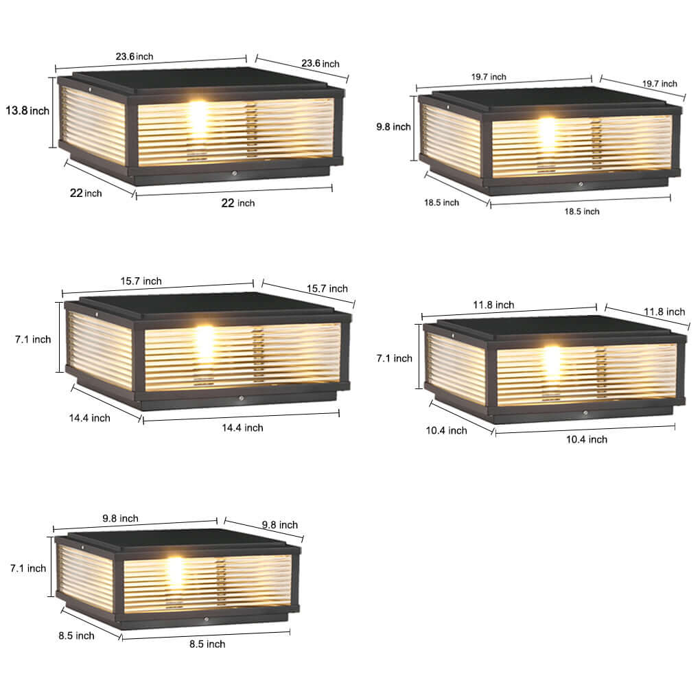 Square Outdoor Pedestal Light With Ribbed Glass And Aluminum Housing