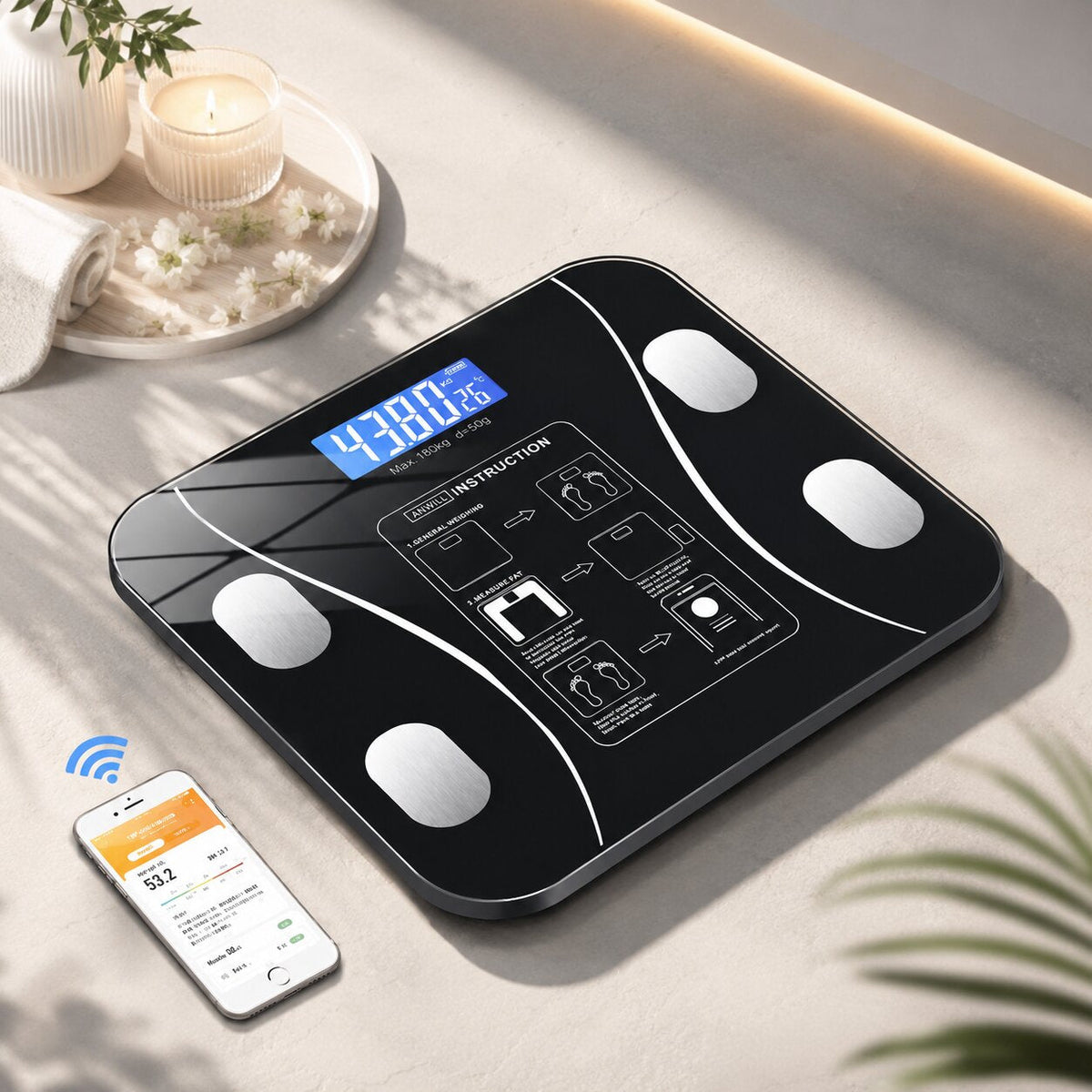 KörperSynode Inteligentna waga Bluetooth do analizy składu ciała — pomiar masy ciała i tkanki tłuszczowej