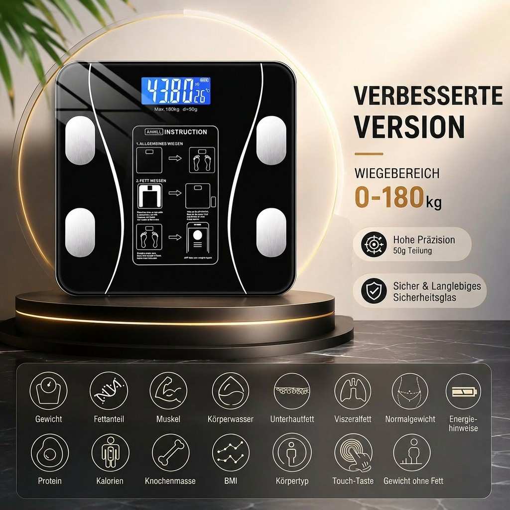 KörperSynode Inteligentna waga Bluetooth do analizy składu ciała — pomiar masy ciała i tkanki tłuszczowej