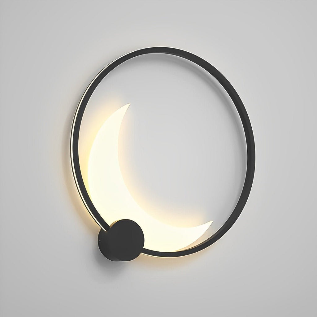 Solar Crescent Moon Outdoor Wall Light In Black Stainless Steel IP65 Garden Lamp