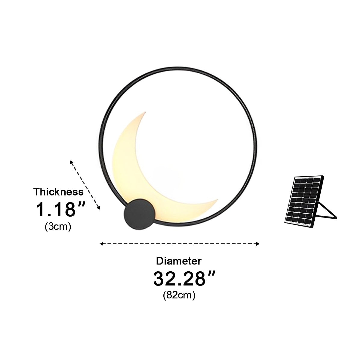 Solar Crescent Moon Outdoor Wall Light In Black Stainless Steel IP65 Garden Lamp