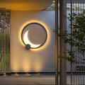 Solar Crescent Moon Outdoor Wall Light In Black Stainless Steel IP65 Garden Lamp