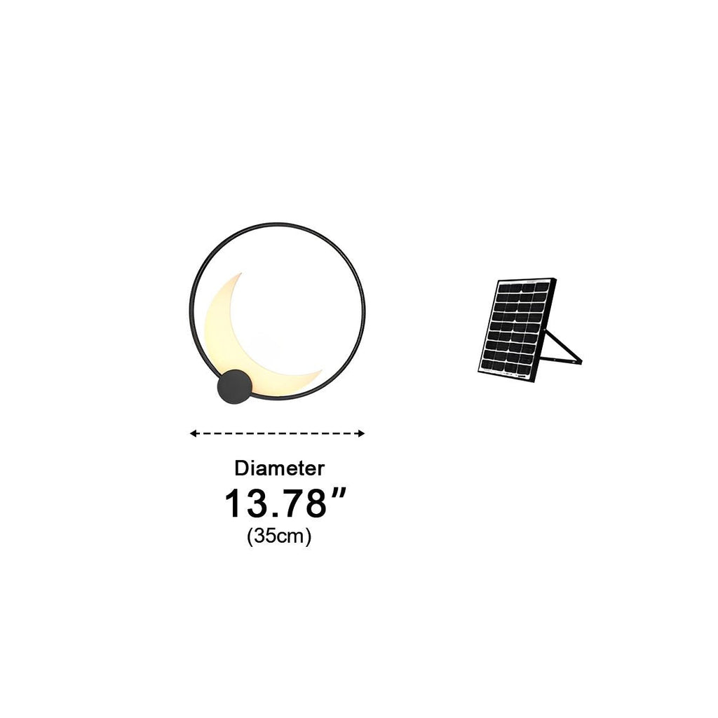 Solar Crescent Moon Outdoor Wall Light In Black Stainless Steel IP65 Garden Lamp