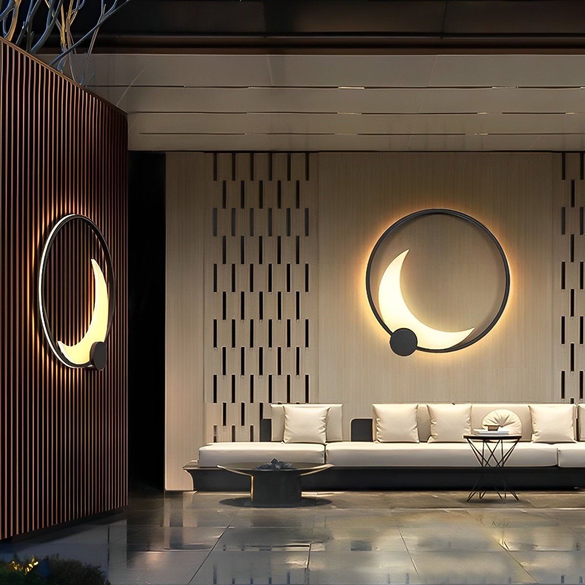 Solar Crescent Moon Outdoor Wall Light In Black Stainless Steel IP65 Garden Lamp