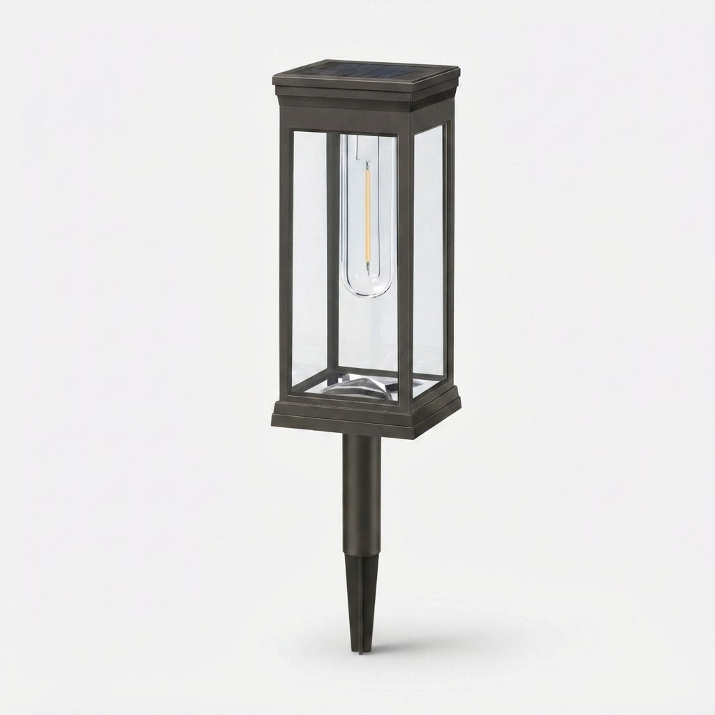 Lămpi solare pentru alei, set de 2 — lămpi LED în stil felinar, cu aspect de filament cu lumină caldă
