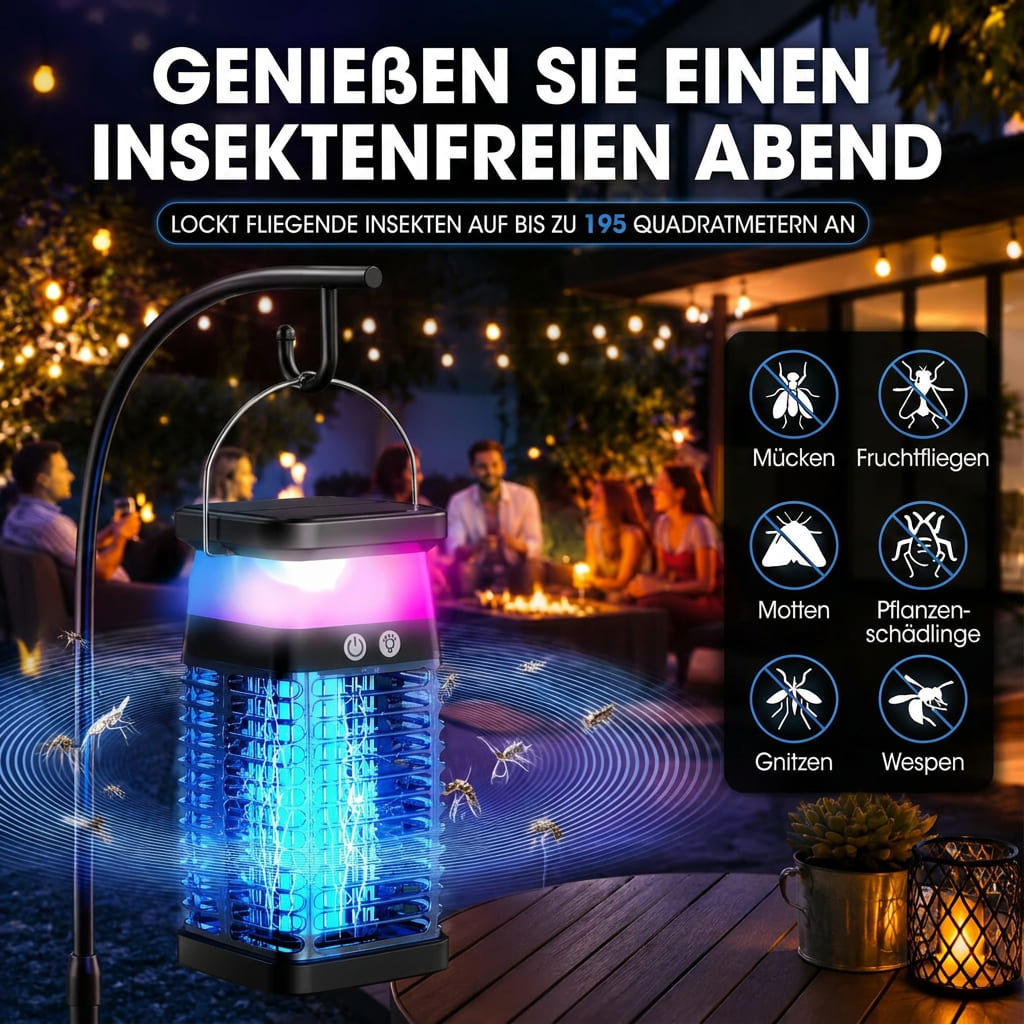 Solární lampa proti komárům Nachtfanal — noční maják a hubič hmyzu