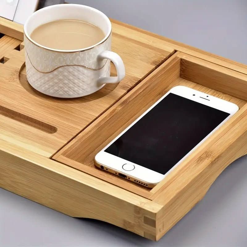 Solavera Bamboo Relax Tray | Extendable Bathtub Tray | Sustainable & Elegant | With Glass & Book Holder for Spa Enjoyment at Home | Ka-mostore