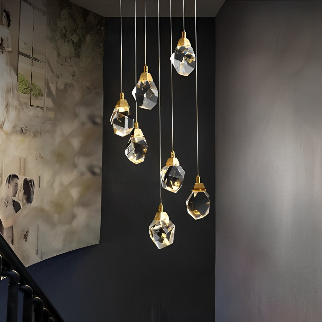 NyraLace Pendant Chandelier With Crystal Spiral Droplets For Staircases And Hallways