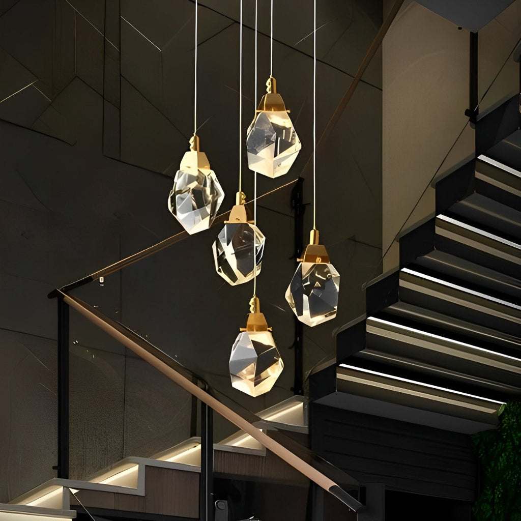NyraLace Pendant Chandelier With Crystal Spiral Droplets For Staircases And Hallways