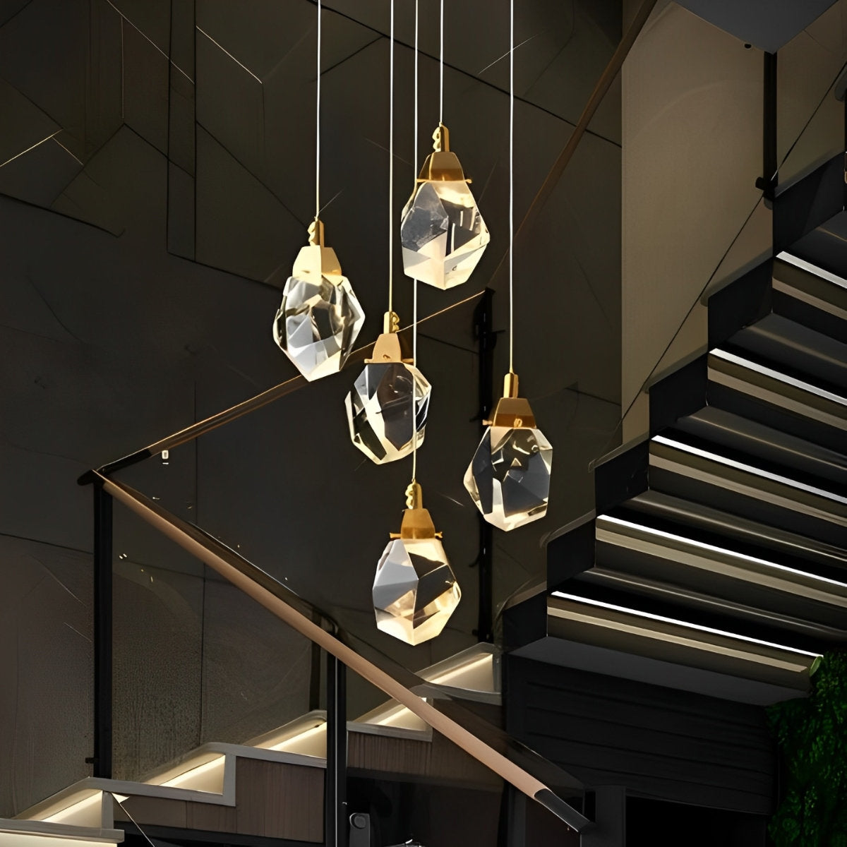 NyraLace Pendant Chandelier With Crystal Spiral Droplets For Staircases And Hallways