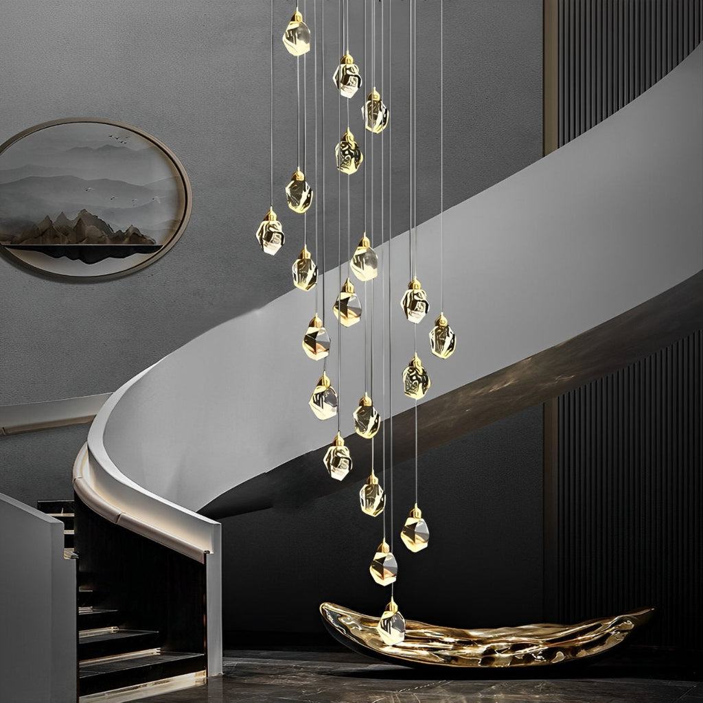 NyraLace Pendant Chandelier With Crystal Spiral Droplets For Staircases And Hallways