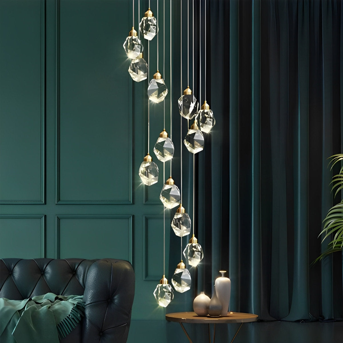 NyraLace Pendant Chandelier With Crystal Spiral Droplets For Staircases And Hallways