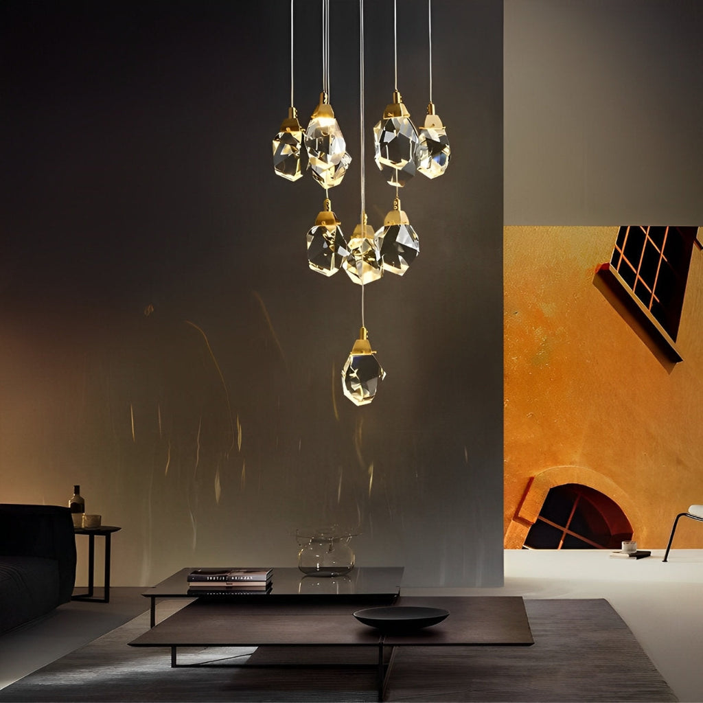 NyraLace Pendant Chandelier With Crystal Spiral Droplets For Staircases And Hallways