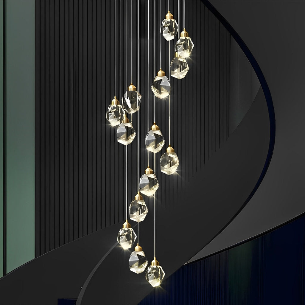 NyraLace Pendant Chandelier With Crystal Spiral Droplets For Staircases And Hallways