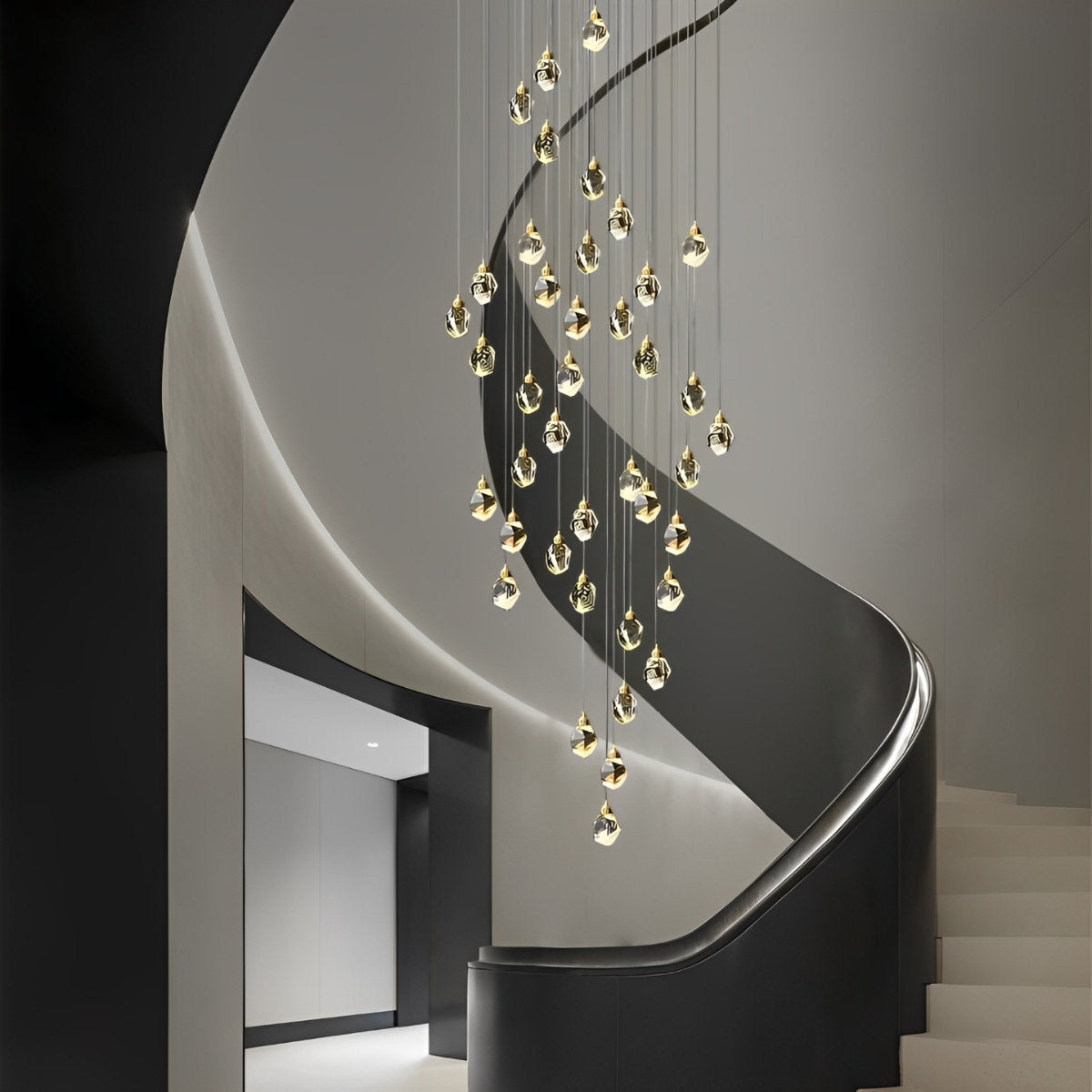 NyraLace Pendant Chandelier With Crystal Spiral Droplets For Staircases And Hallways