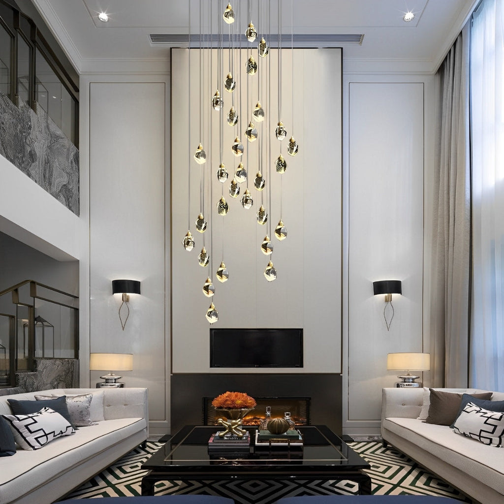 NyraLace Pendant Chandelier With Crystal Spiral Droplets For Staircases And Hallways