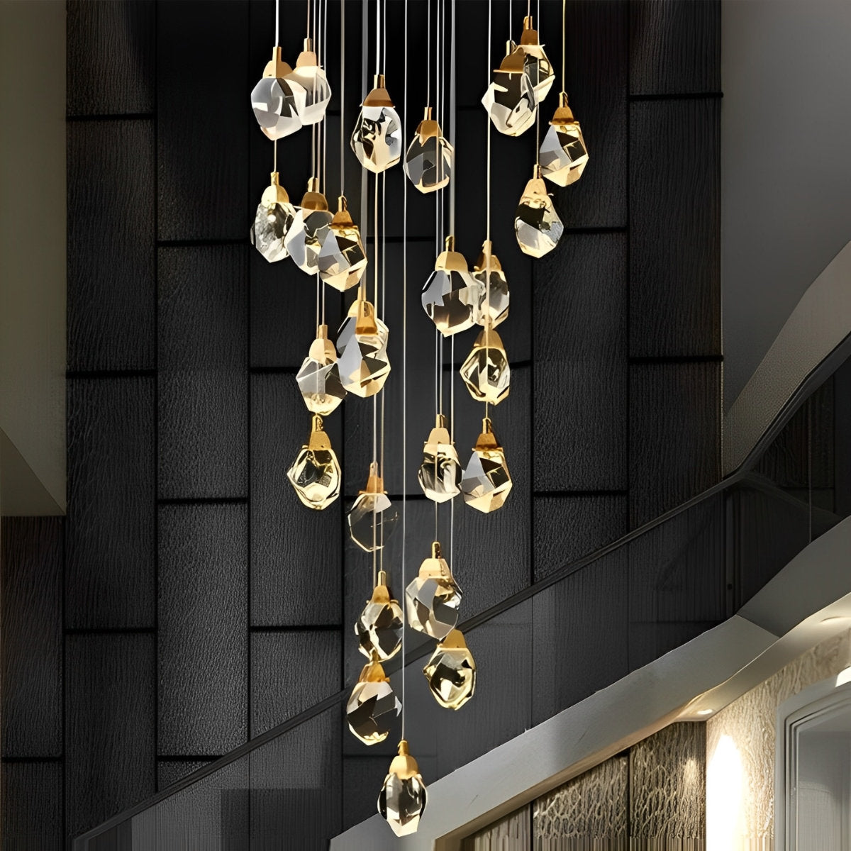 NyraLace Pendant Chandelier With Crystal Spiral Droplets For Staircases And Hallways