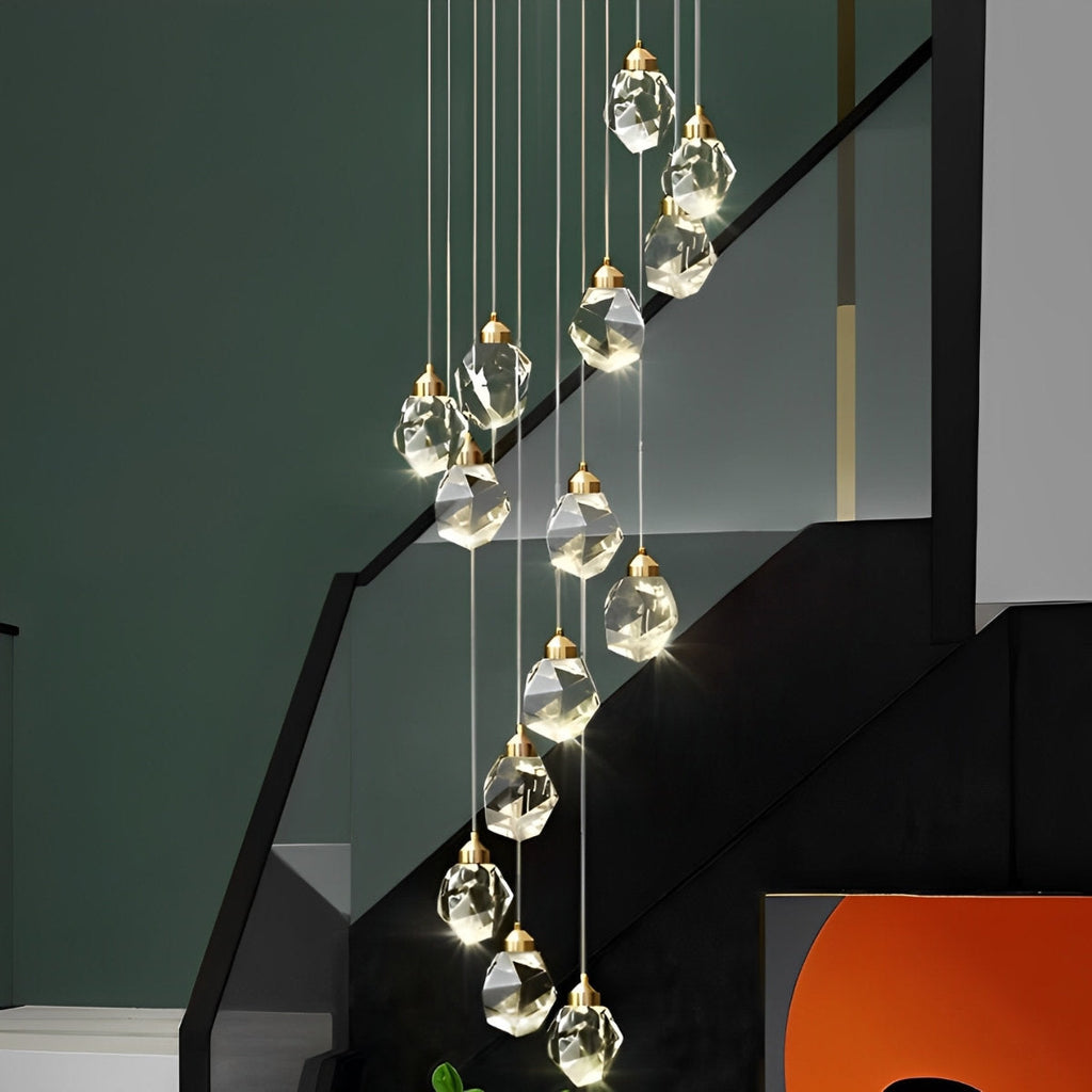 NyraLace Pendant Chandelier With Crystal Spiral Droplets For Staircases And Hallways