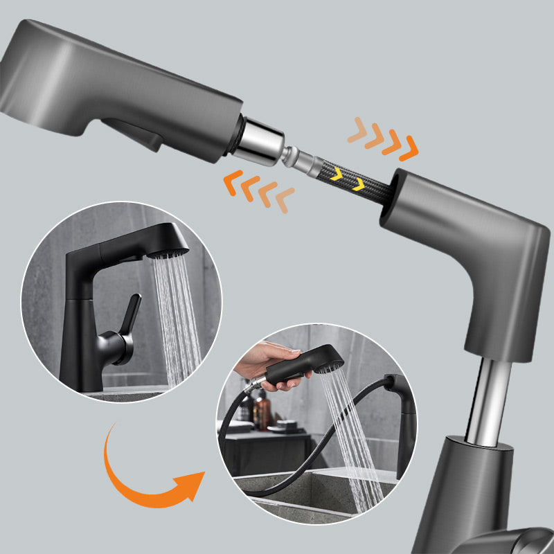 360-Degree Rotatable Basin Faucet With Pull-Out Sprayer Chrome Black