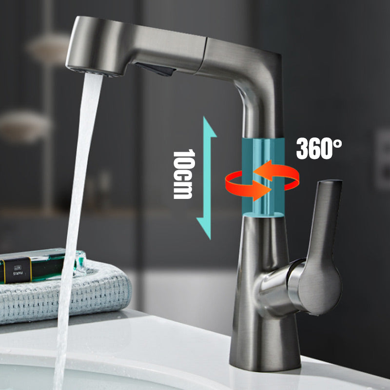 360-Degree Rotatable Basin Faucet With Pull-Out Sprayer Chrome Black
