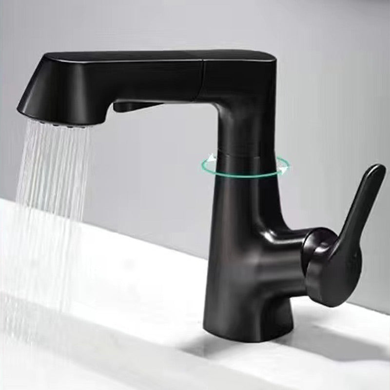 360-Degree Rotatable Basin Faucet With Pull-Out Sprayer Chrome Black