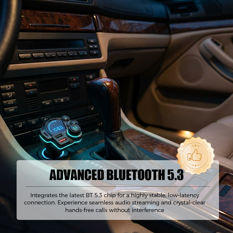 Bluetooth 5.3 FM-zender voor de auto — Twee USB-oplaadpoorten, draadloze smartphoneverbinding