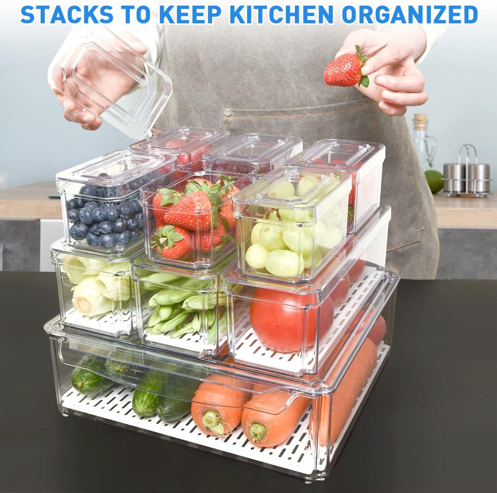 Stackable Food Containers for Fridge, Set of 10 - FridgeMaster | Ka-mostore