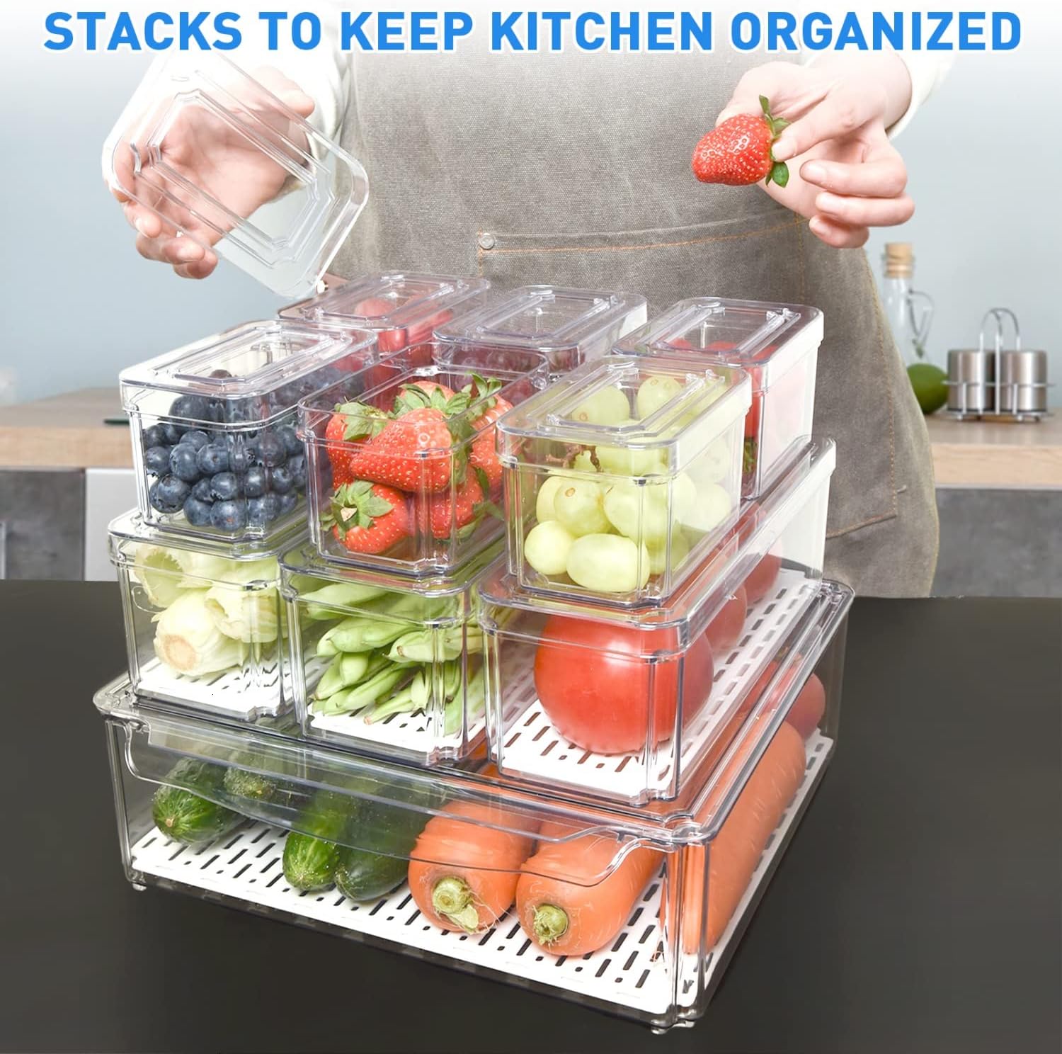 Stackable Food Containers for Fridge, Set of 10 - FridgeMaster | Ka-mostore