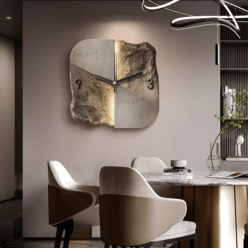 StoneAura Modern Sandstone Clock, 3D Relief, Silent Quartz | Ka-mostore