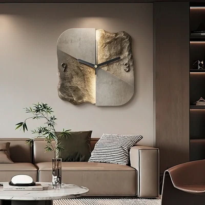 StoneAura Modern Sandstone Clock, 3D Relief, Silent Quartz | Ka-mostore