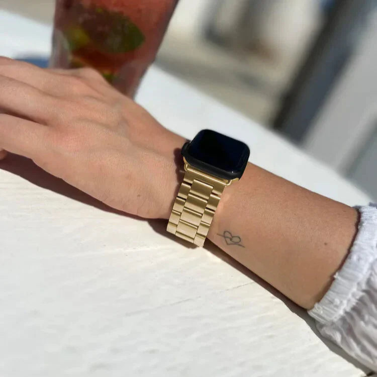 Bracelet doré en acier inoxydable pour Apple Watch — fermoir pliant robuste