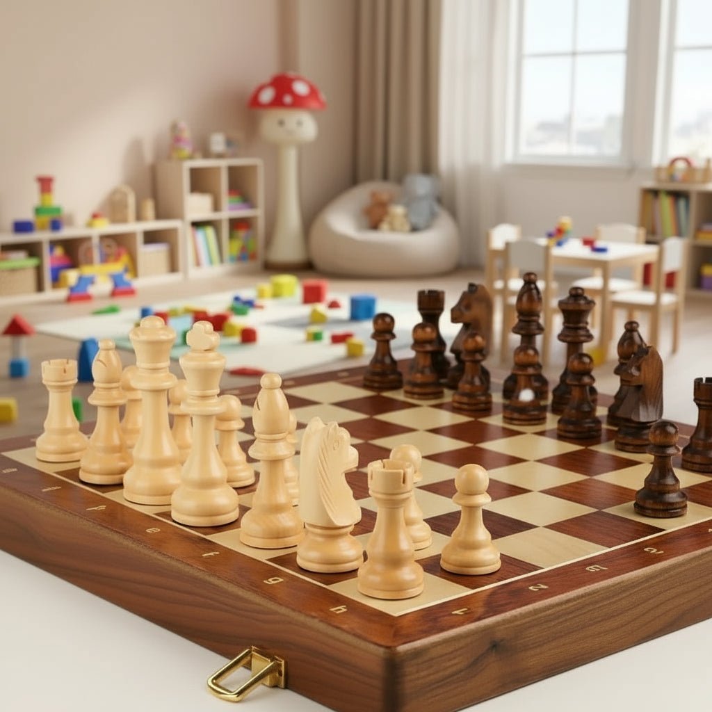 STRATEGIQON – Premium chess set made of wood with classic, foldable walnut wood board | Ka-mostore