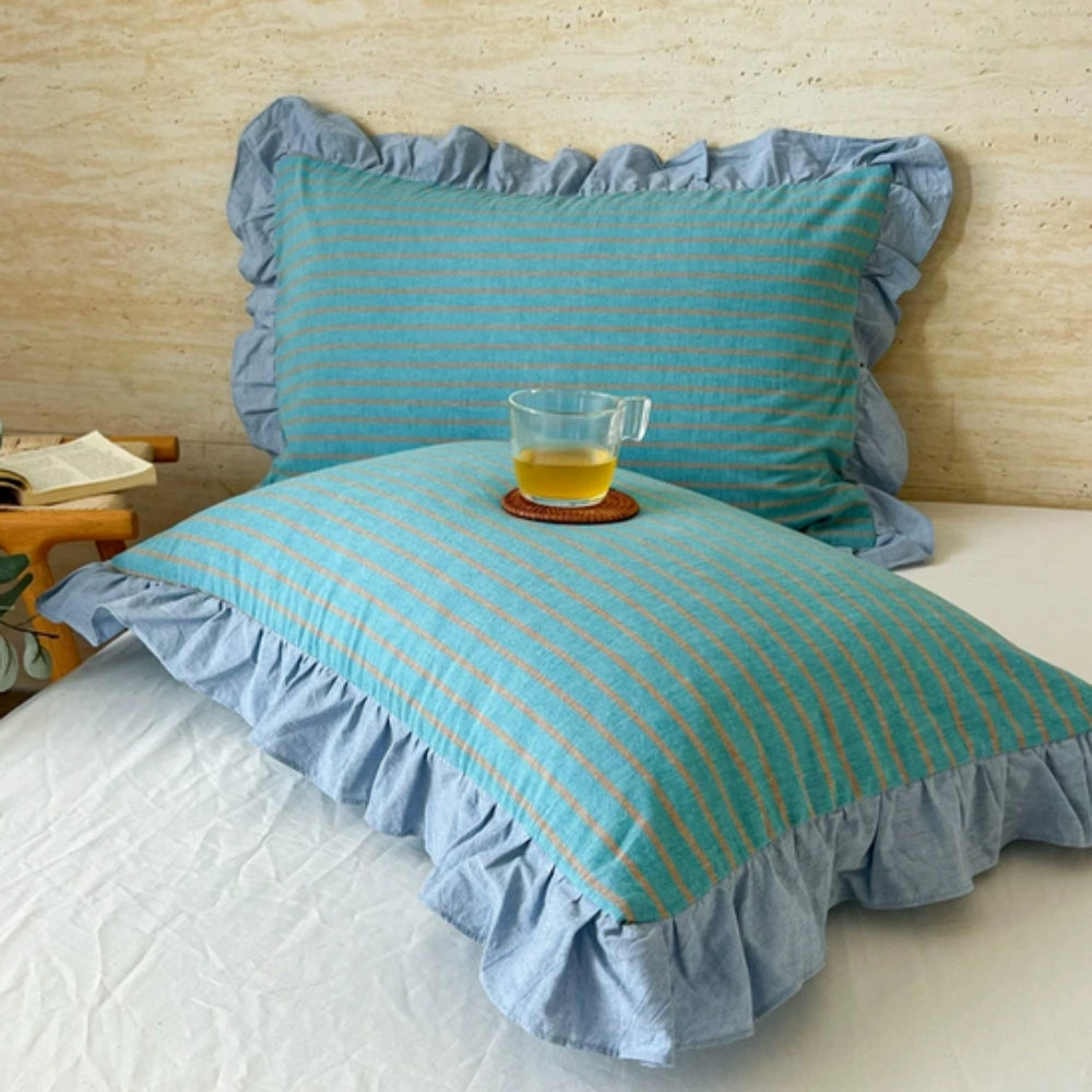 Striped Ruffled Lace Pillowcases in Multiple Colors | Ka-mostore