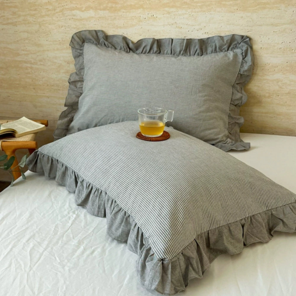 Striped Ruffled Lace Pillowcases in Multiple Colors | Ka-mostore