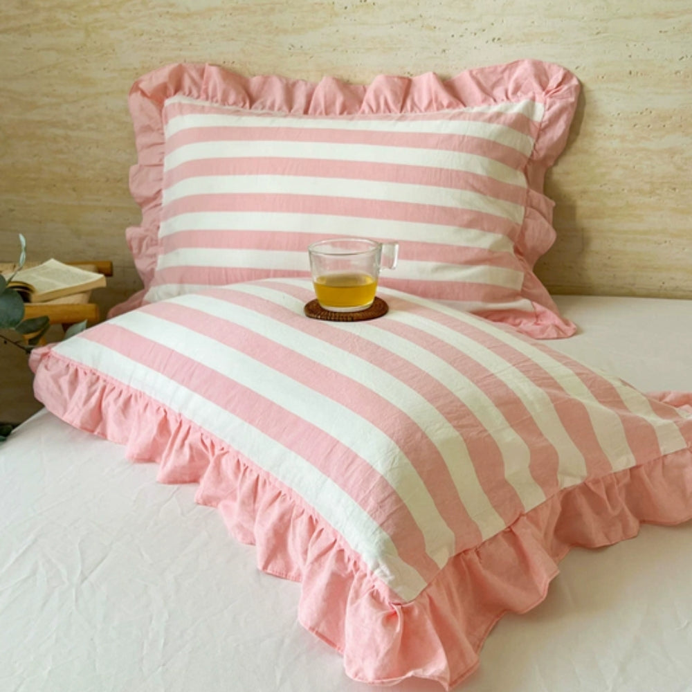 Striped Ruffled Lace Pillowcases in Multiple Colors | Ka-mostore