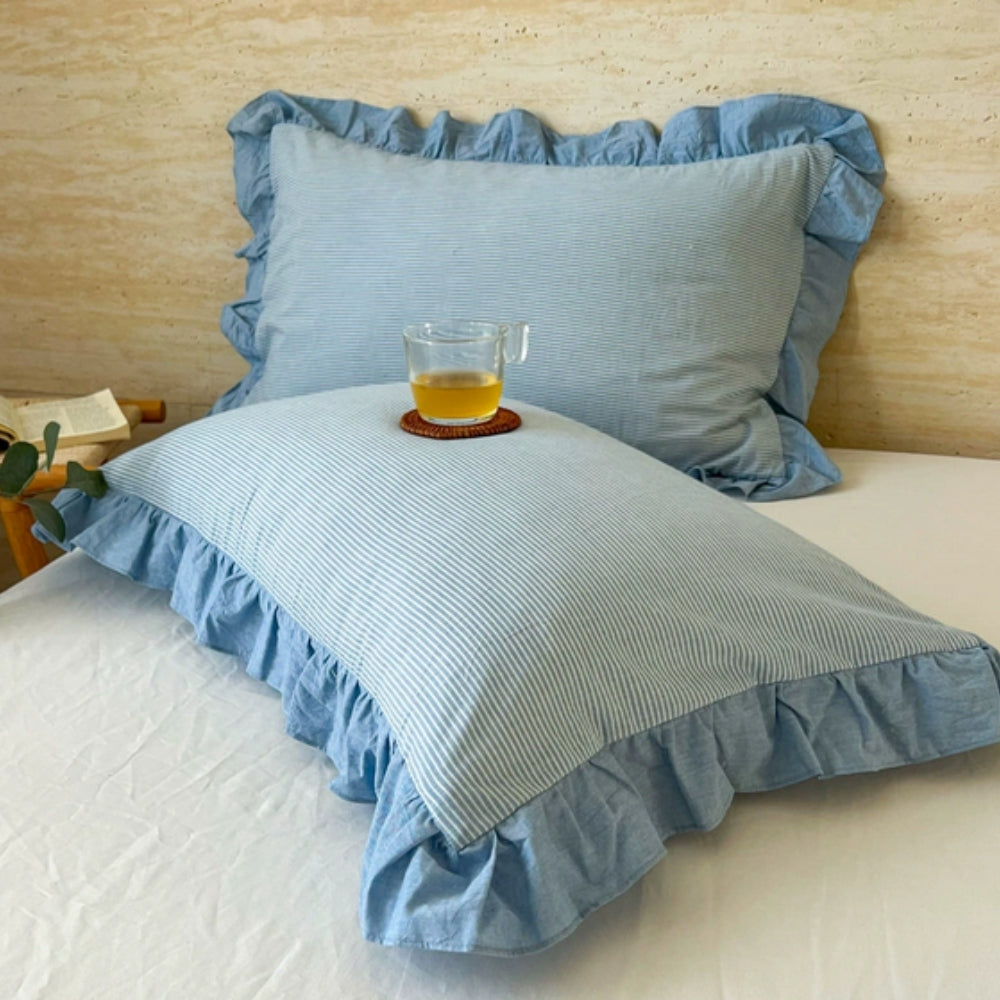 Striped Ruffled Lace Pillowcases in Multiple Colors | Ka-mostore