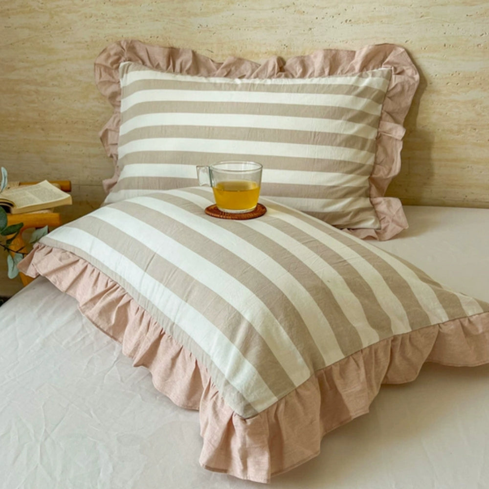 Striped Ruffled Lace Pillowcases in Multiple Colors | Ka-mostore