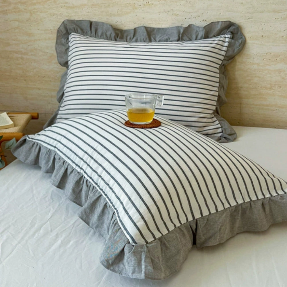 Striped Ruffled Lace Pillowcases in Multiple Colors | Ka-mostore