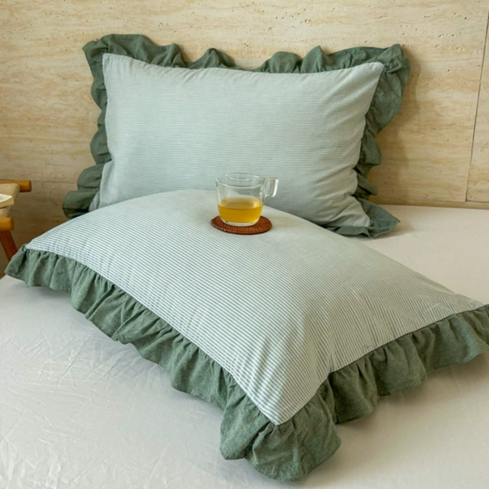 Striped Ruffled Lace Pillowcases in Multiple Colors | Ka-mostore