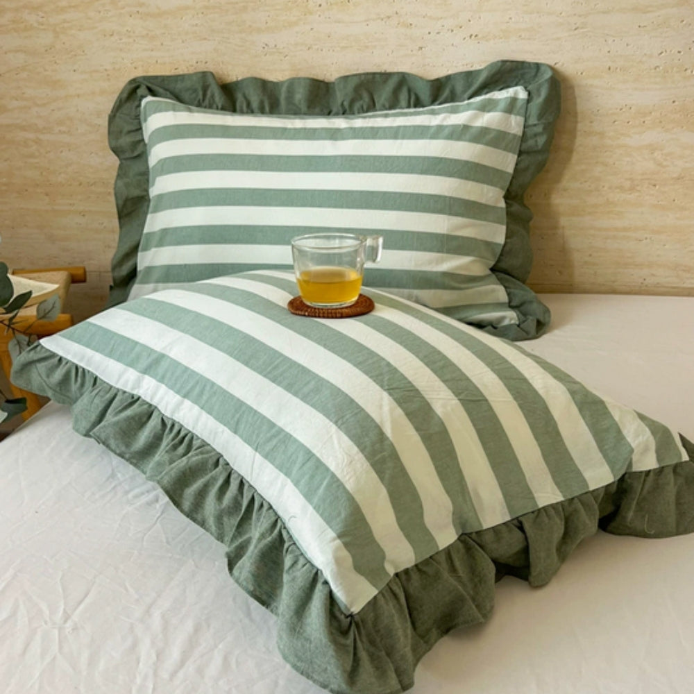 Striped Ruffled Lace Pillowcases in Multiple Colors | Ka-mostore