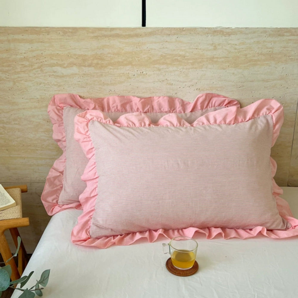 Striped Ruffled Lace Pillowcases in Multiple Colors | Ka-mostore
