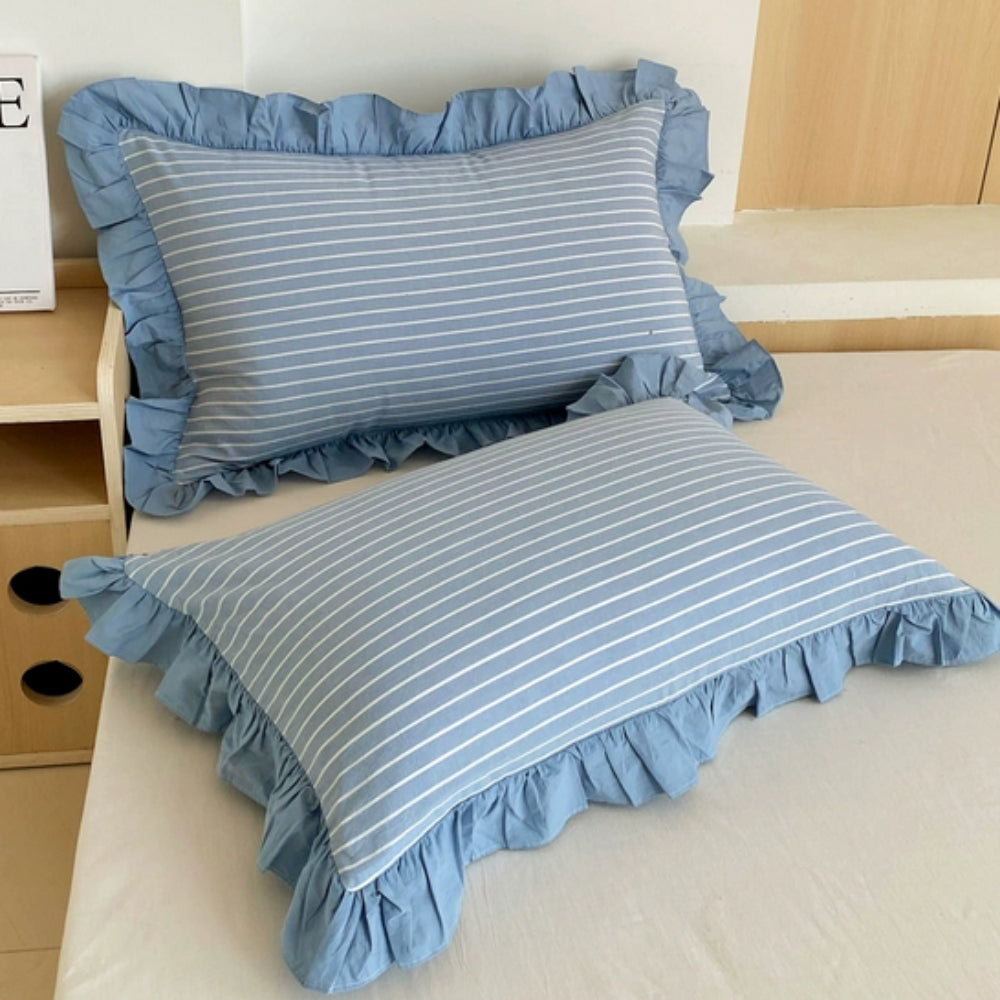 Striped Ruffled Lace Pillowcases in Multiple Colors | Ka-mostore