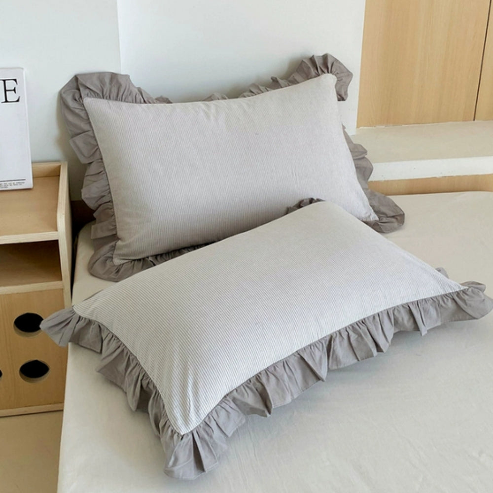 Striped Ruffled Lace Pillowcases in Multiple Colors | Ka-mostore