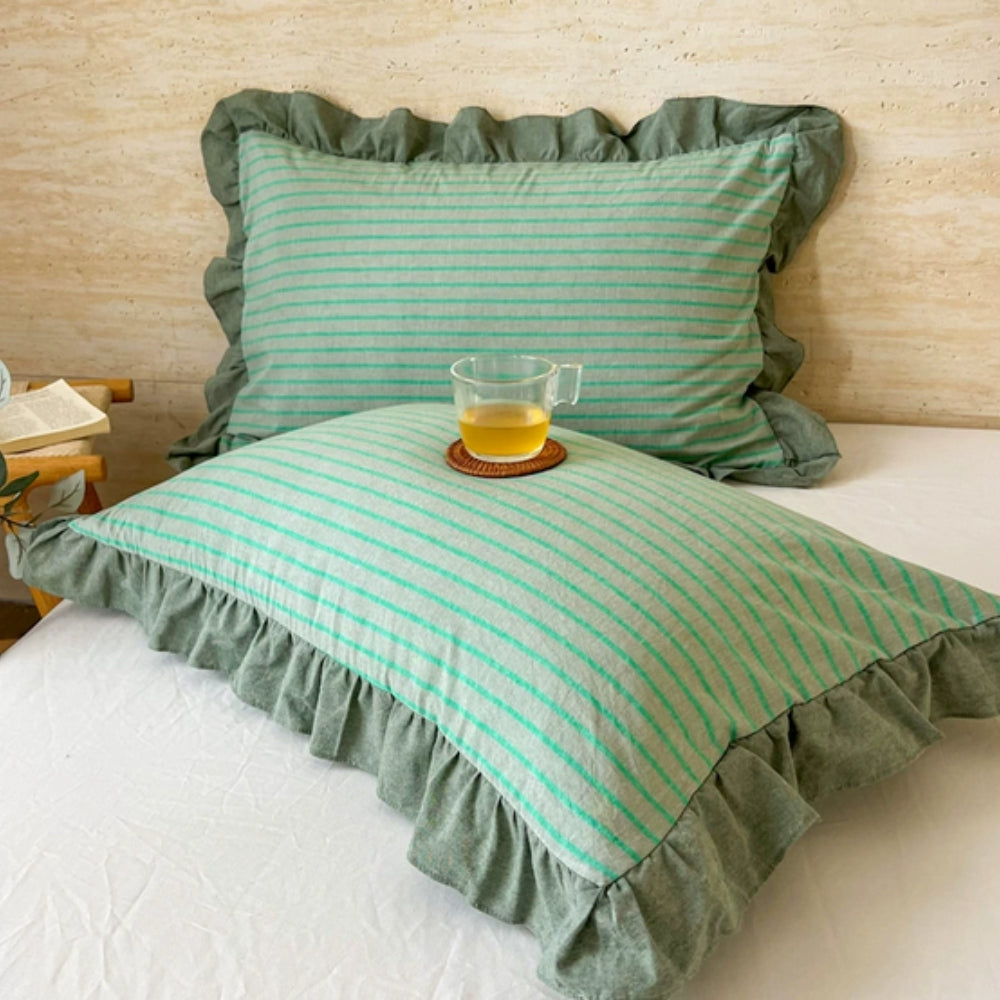 Striped Ruffled Lace Pillowcases in Multiple Colors | Ka-mostore