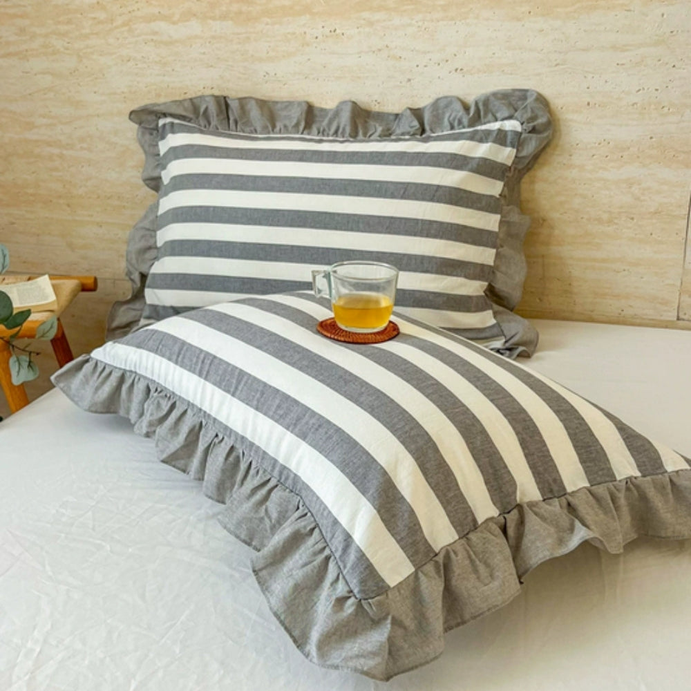 Striped Ruffled Lace Pillowcases in Multiple Colors | Ka-mostore