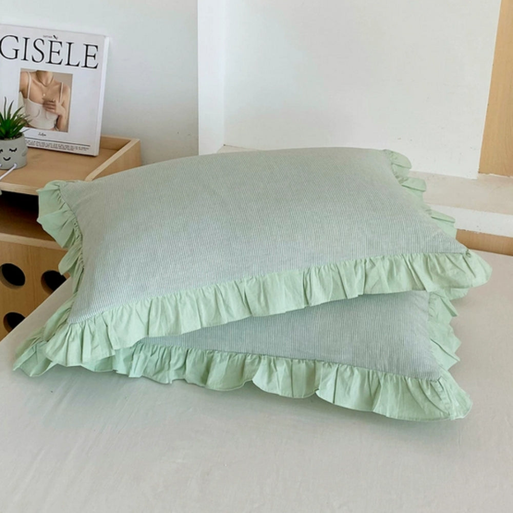 Striped Ruffled Lace Pillowcases in Multiple Colors | Ka-mostore